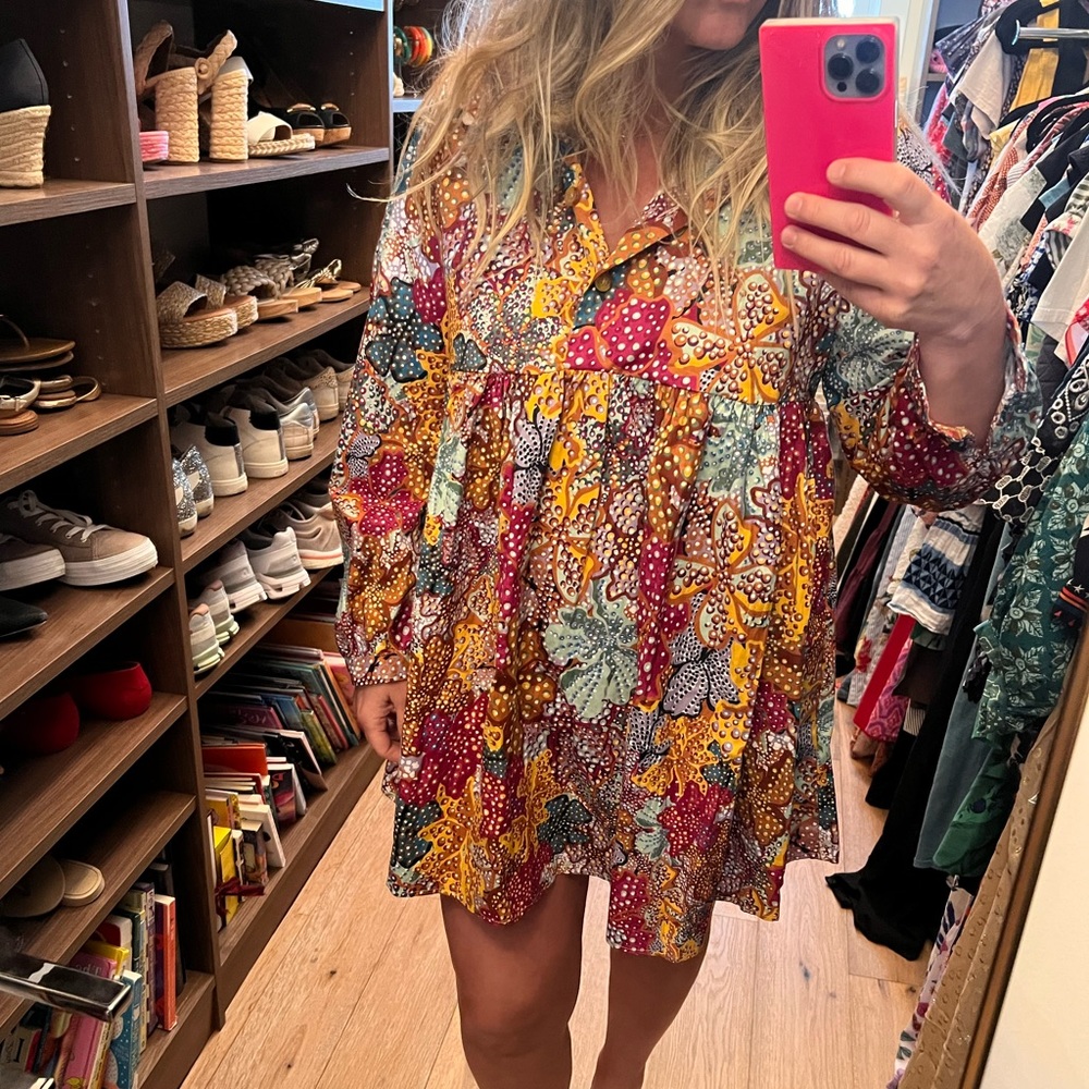 Kika Vargas Multicolor Floral Patchwork Mini Dress - Mustard, Burgundy, Teal